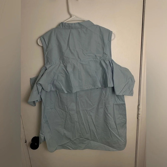 Women’s Off the shoulder button down blue blouse size XL Vance Camino #1434 - Picture 6 of 6